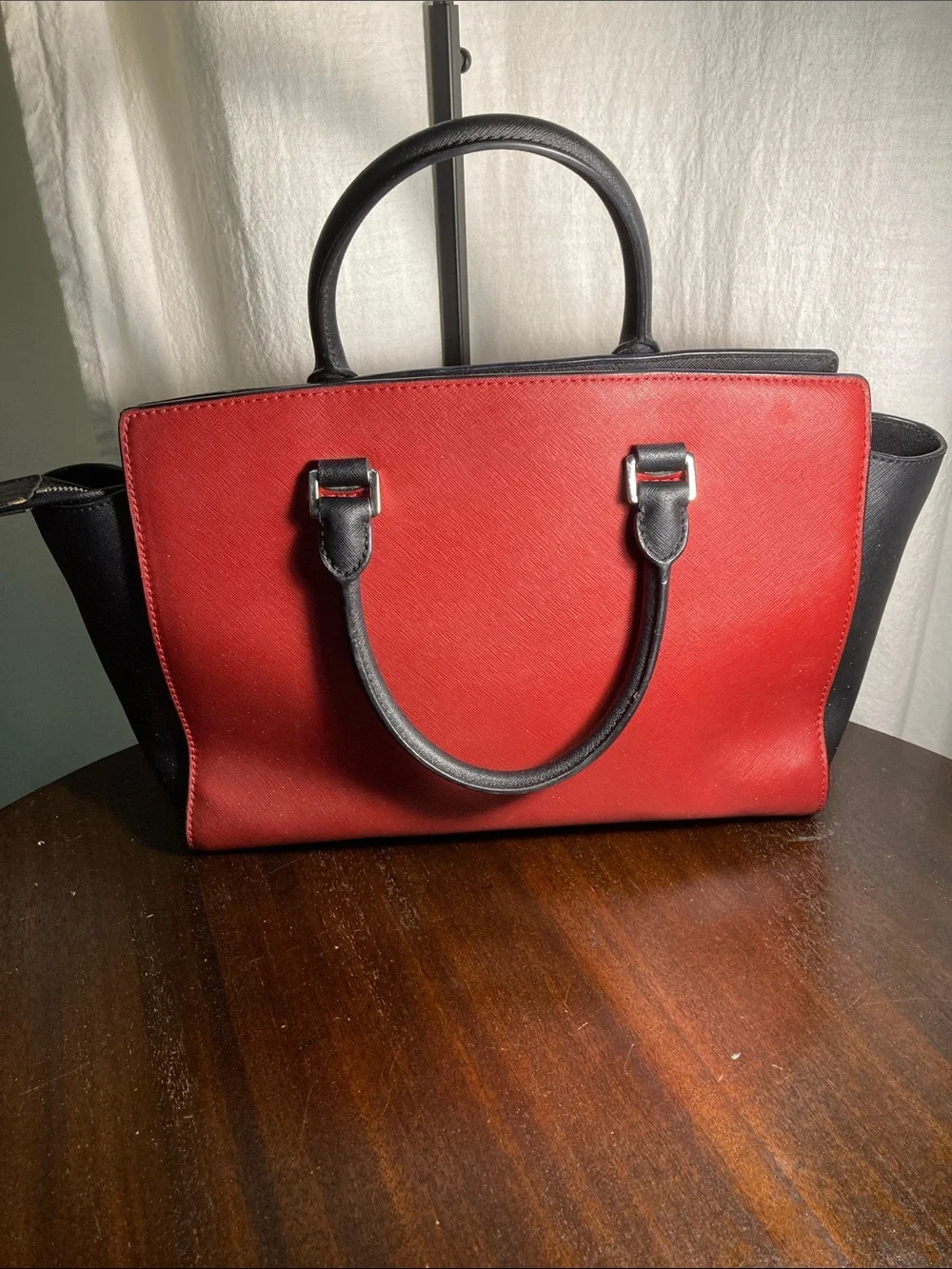 Michael Kors Red and Black Saffiano leather Satchel tote